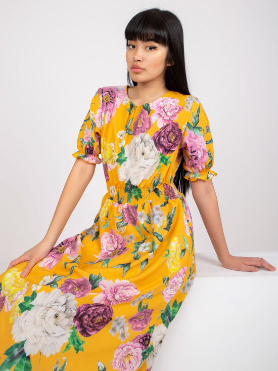 Dark Yellow Floral Midi Dress