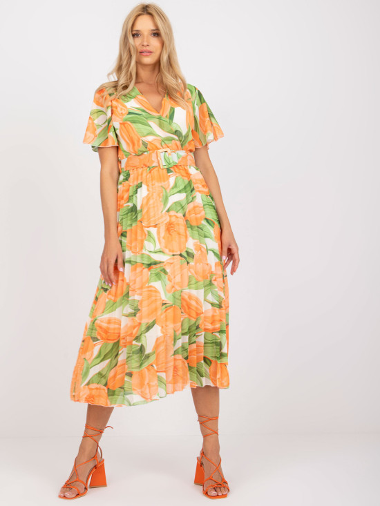 Floral Midi Dress in Orange