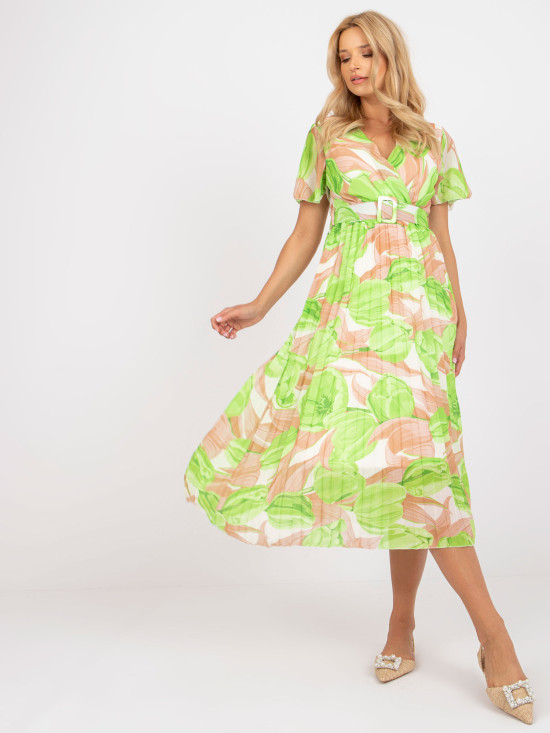Floral Midi Dress in Light Green