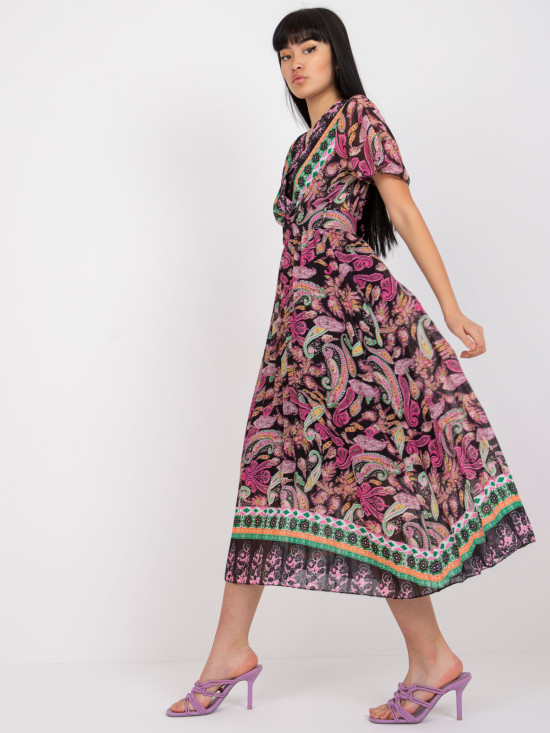 Flared Midi Dress with Floral Pattern
