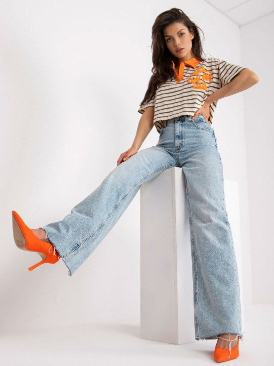 Beige Polo Blouse with Short Sleeves