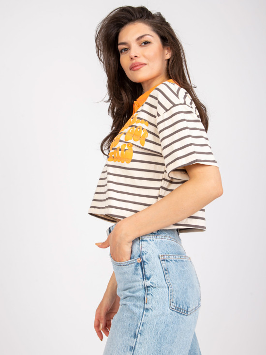 Beige Polo Blouse with Short Sleeves