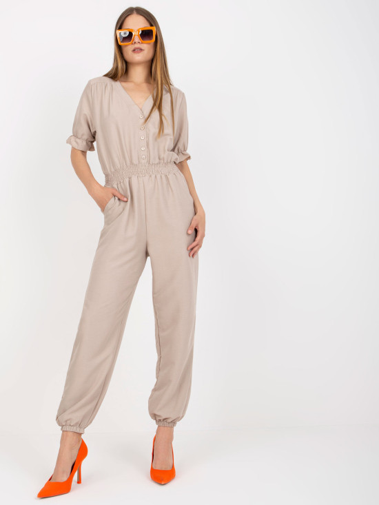Elegant Beige Jumpsuit with Short Sleeves