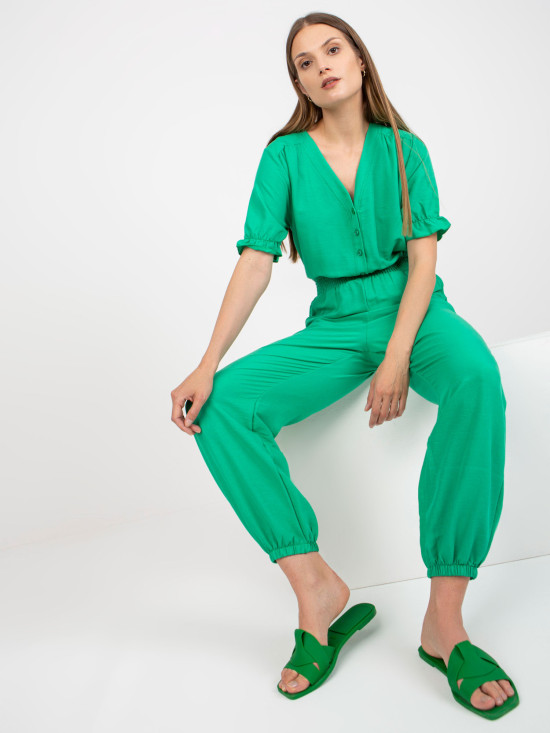 Green Short-Sleeve Jumpsuit
