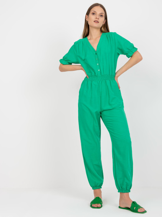 Green Short-Sleeve Jumpsuit