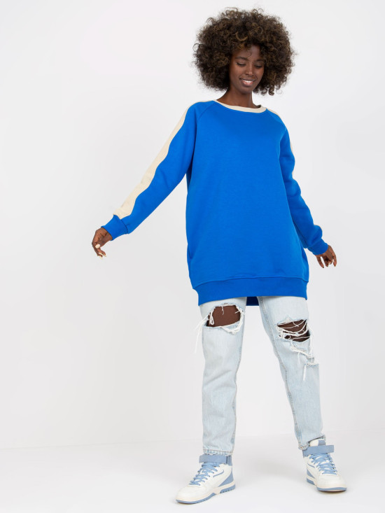 Blue-Beige Basic Cotton Sweatshirt