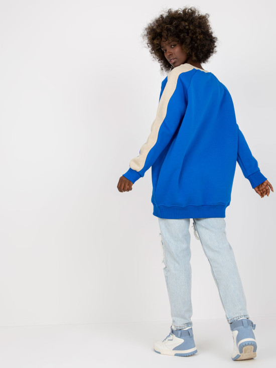 Blue-Beige Basic Cotton Sweatshirt