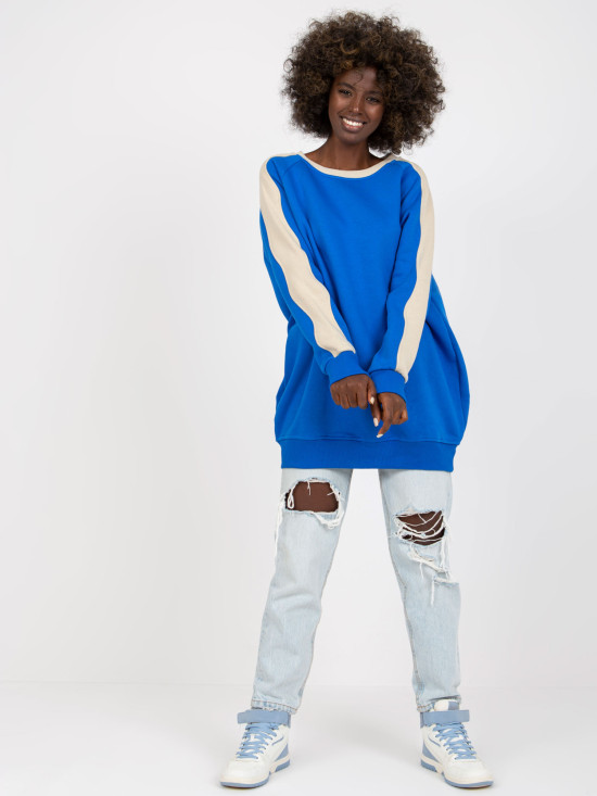 Blue-Beige Basic Cotton Sweatshirt