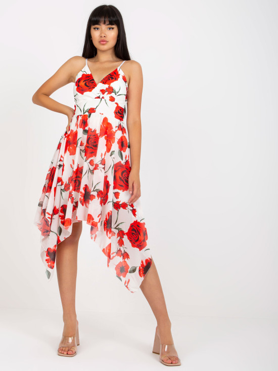White-Red Floral Dress with Straps