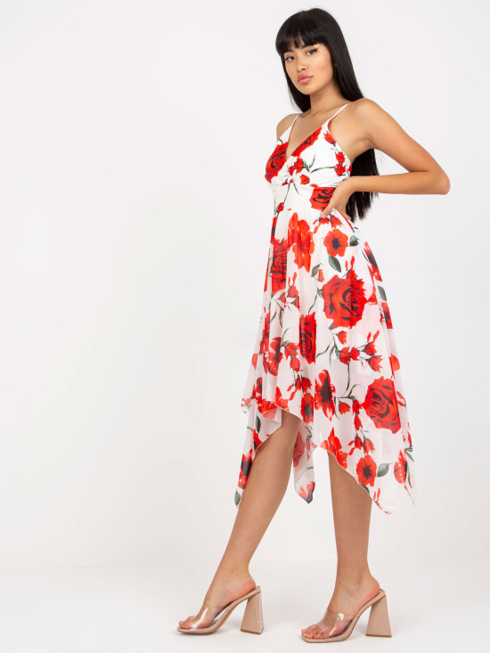 White-Red Floral Dress with Straps