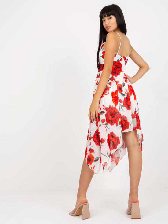 White-Red Floral Dress with Straps