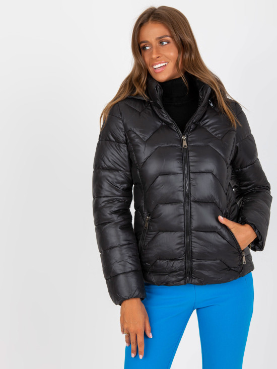 Black Quilted Transitional Jacket with Hood