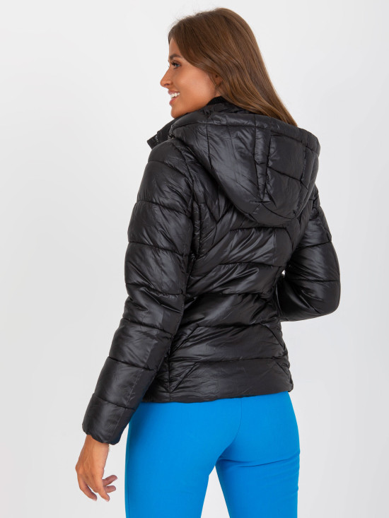 Black Quilted Transitional Jacket with Hood