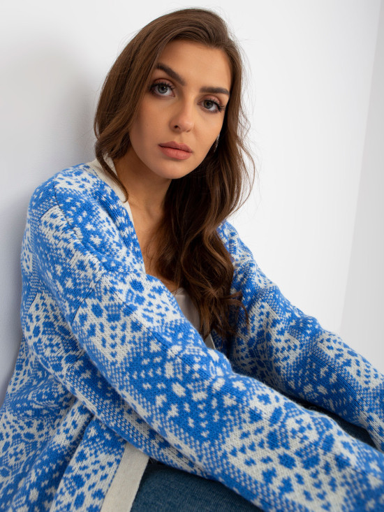 White-Blue Women's Cardigan with Pattern RUE PARIS