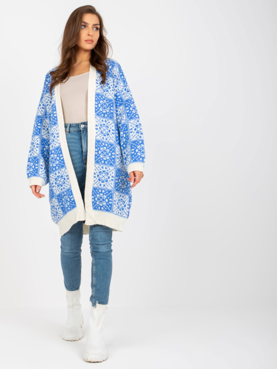 White-Blue Women's Cardigan with Pattern RUE PARIS