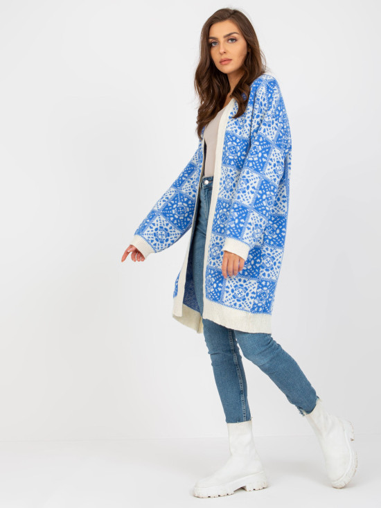 White-Blue Women's Cardigan with Pattern RUE PARIS