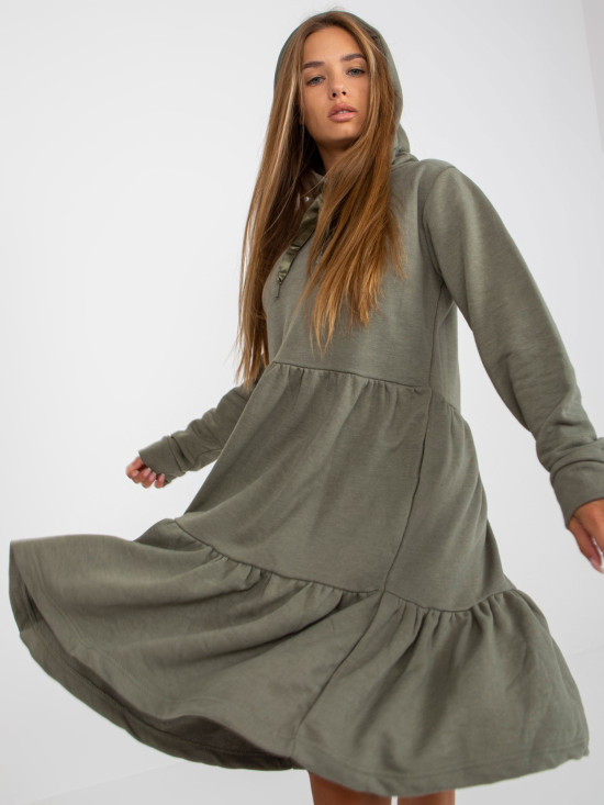 Khaki Flared Sweat Dress with Ruffle FRESH MADE