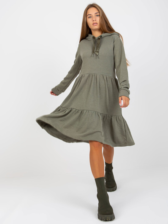 Khaki Flared Sweat Dress with Ruffle FRESH MADE