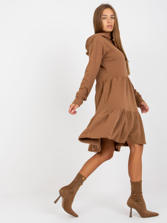 Brown Flared Hooded Dress FRESH MADE