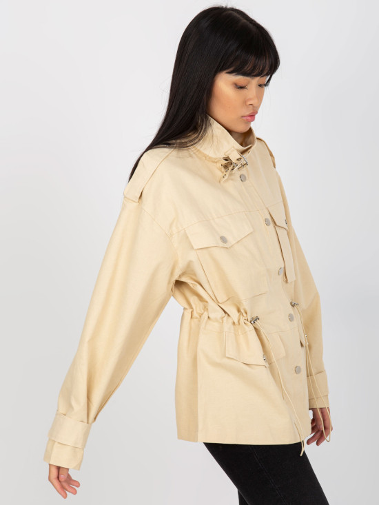 Light Beige Cotton Transitional Jacket with Ribbed Cuffs