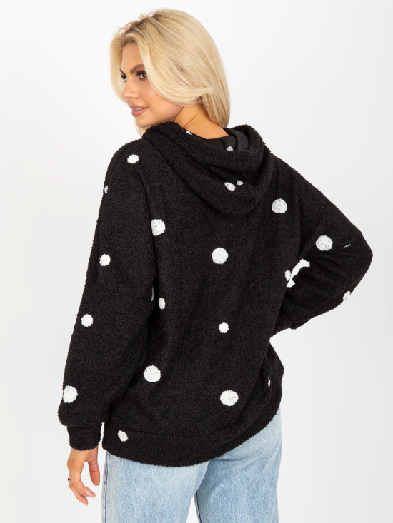 Black Fuzzy Hoodie with Polka Dots