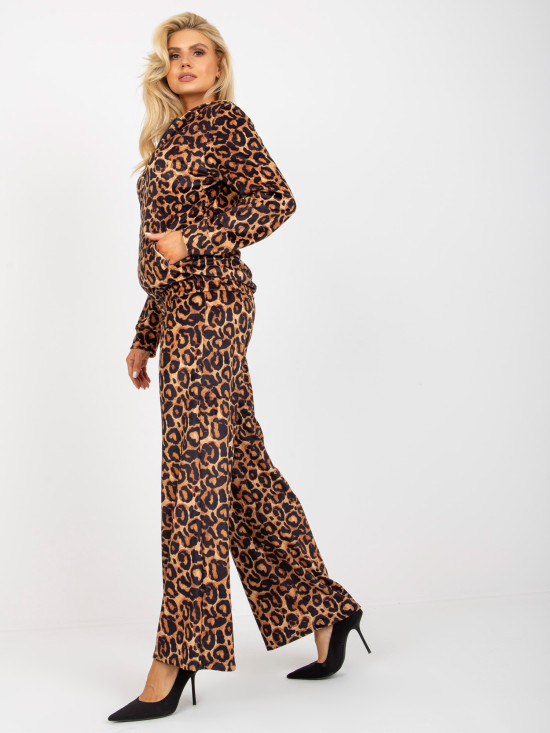 Beige-Black Women's Velour Set with Print