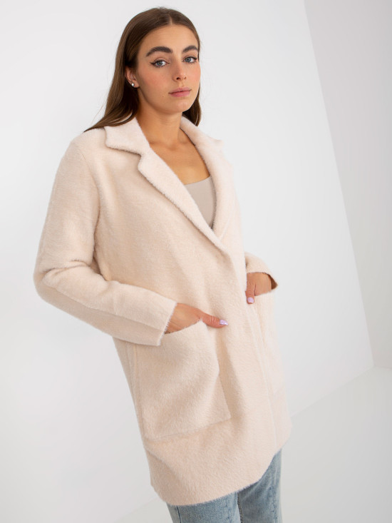 Light Pink Loose Alpaca Coat with Pockets