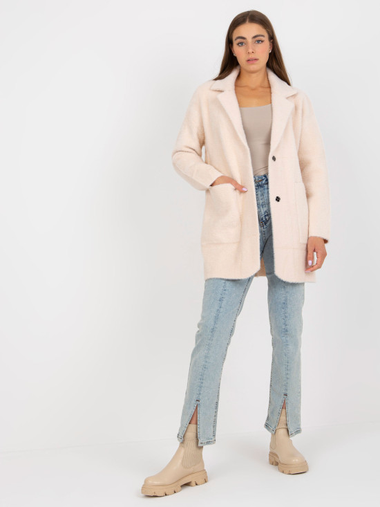 Light Pink Loose Alpaca Coat with Pockets