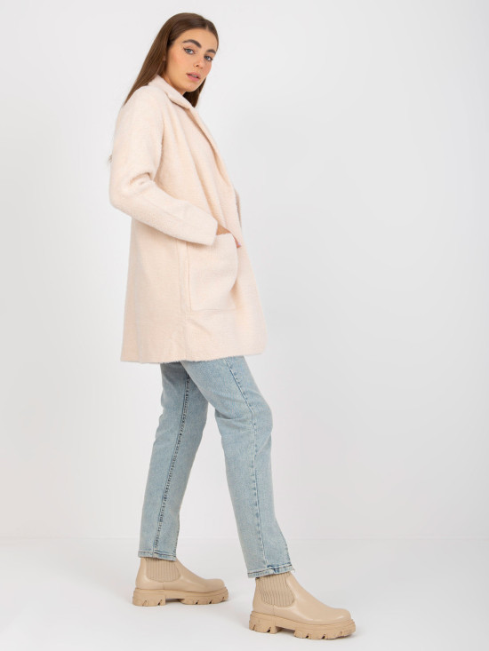 Light Pink Loose Alpaca Coat with Pockets