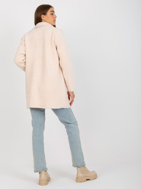 Light Pink Loose Alpaca Coat with Pockets