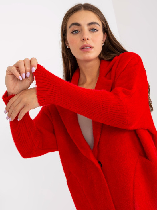 Red Women's Alpaca Coat with Pockets Eveline