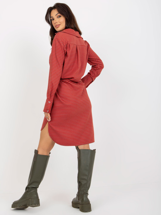 Orange-Pink Shirt Dress with Tie