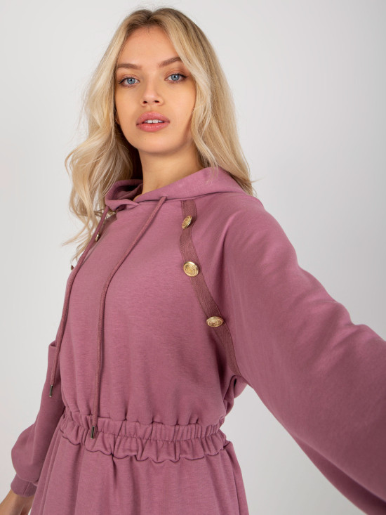 Pink Flared Sweat Dress with Buttons