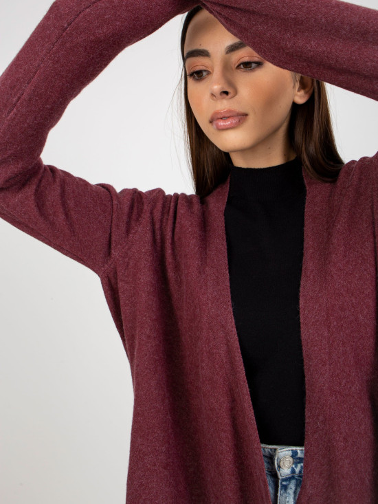 Burgundy Short Asymmetrical Cardigan Without Closure