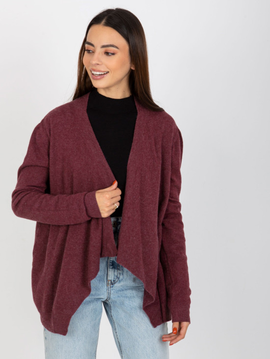 Burgundy Short Asymmetrical Cardigan Without Closure