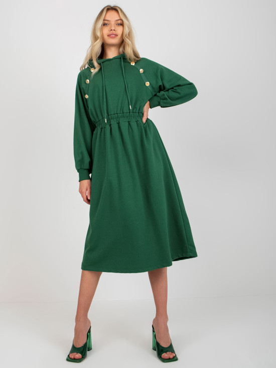 Dark Green Flared Hoodie Dress