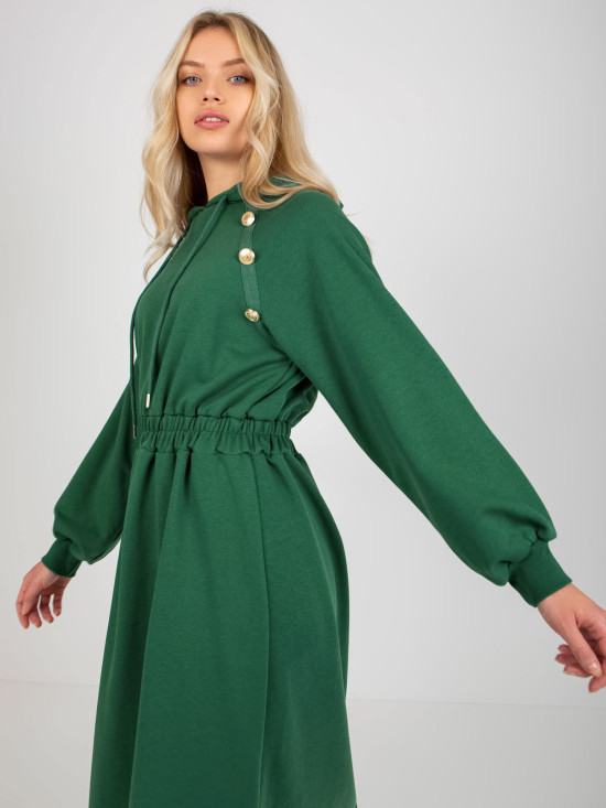 Dark Green Flared Hoodie Dress