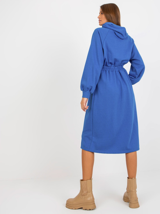 Dark Blue Flared Sweat Dress with Buttons