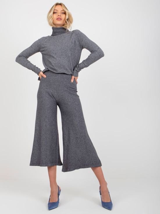 Dark Gray Wide Knit Pants with Elastic Waist