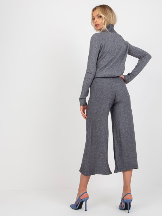 Dark Gray Wide Knit Pants with Elastic Waist