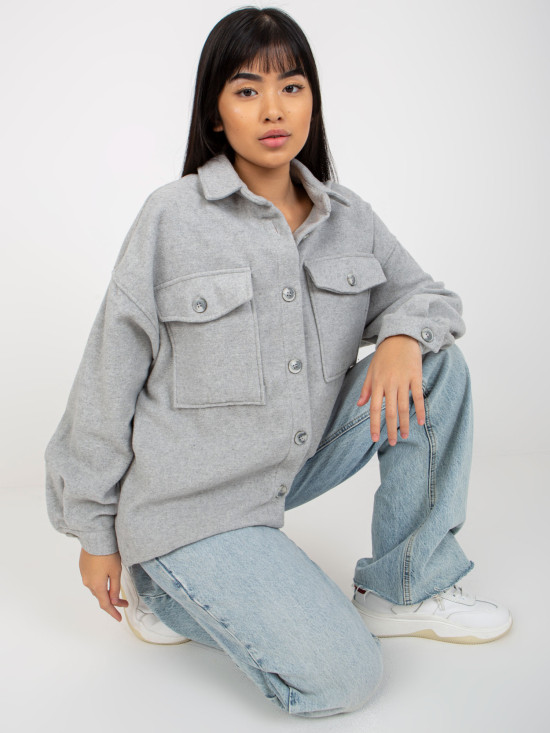 Gray Warm Women's Shirt with Pockets