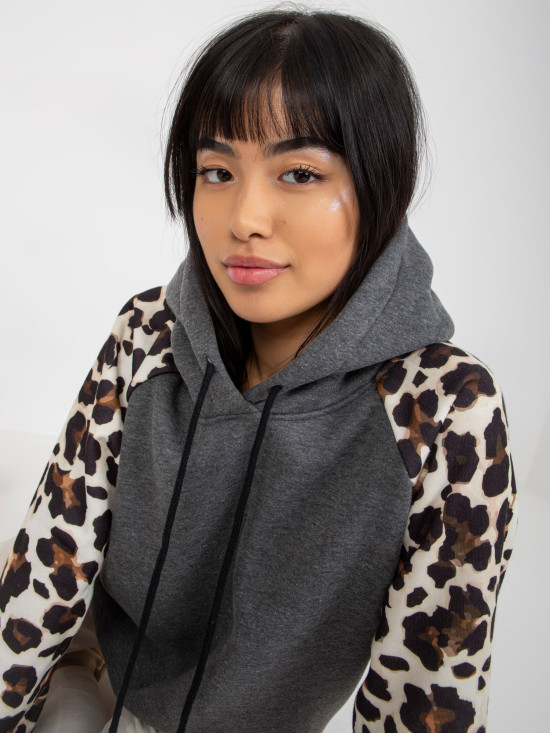 Dark Gray Hoodie with Sleeve Print