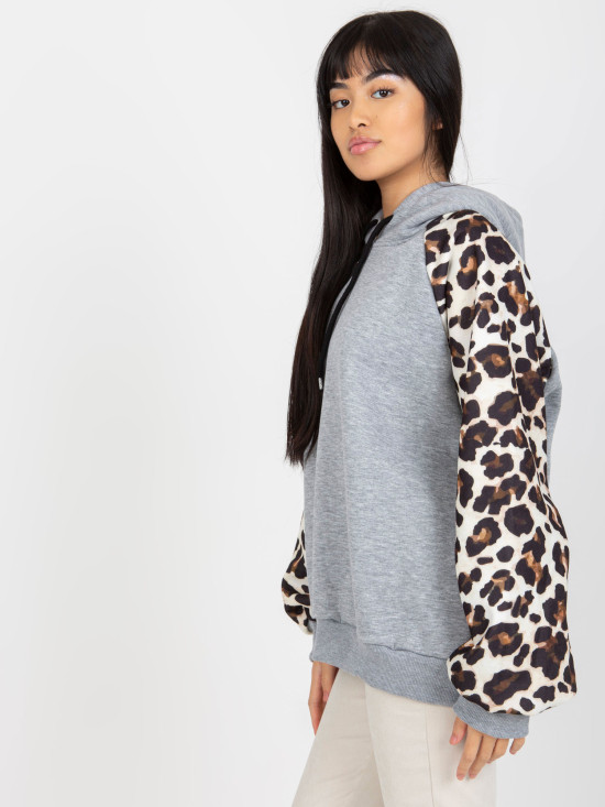Gray Hoodie with Print on Sleeves by Michaela