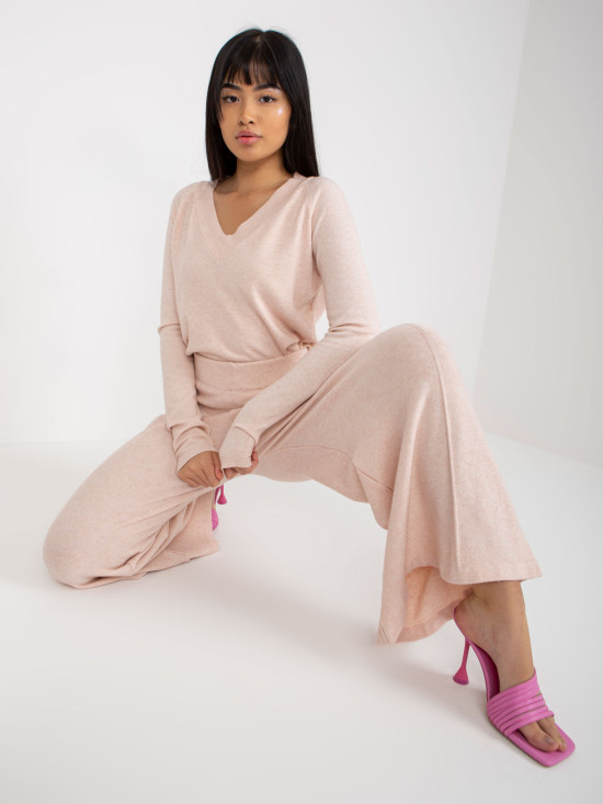 Light Pink Wide-Leg Knit Pants