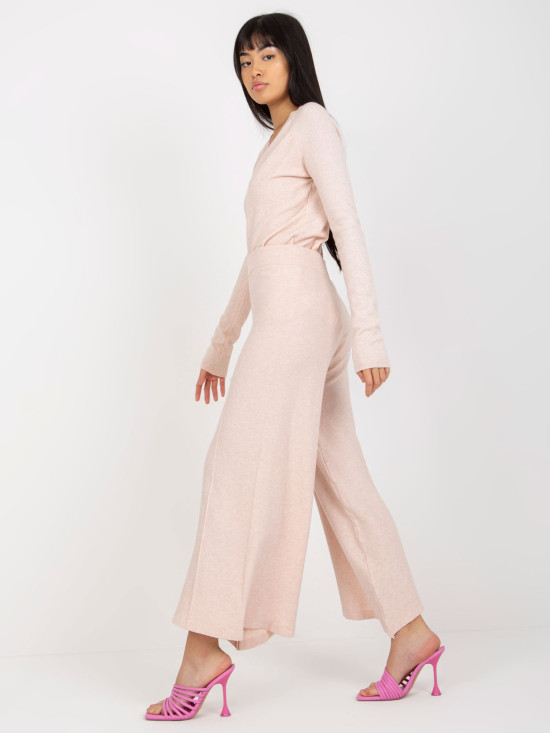 Light Pink Wide-Leg Knit Pants