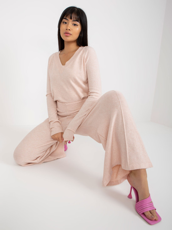 Light Pink Wide-Leg Knit Pants