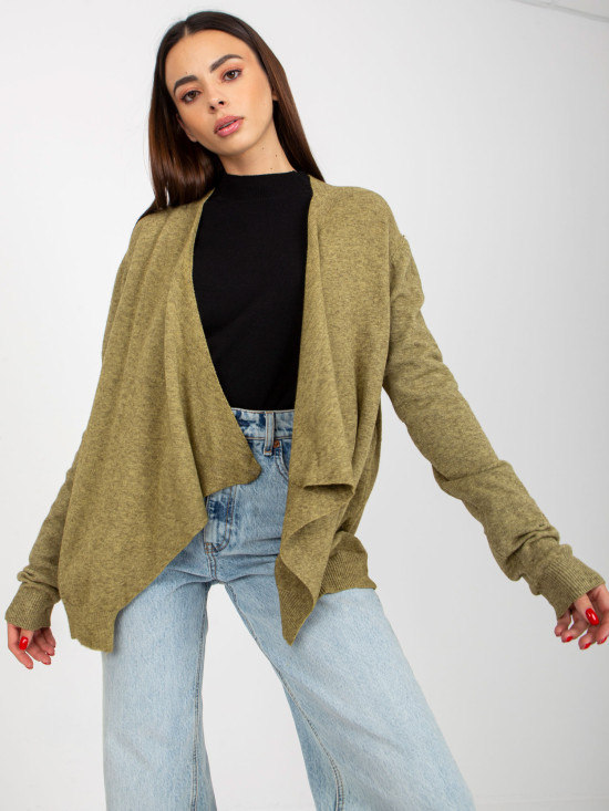Khaki Short Asymmetrical Cardigan Without Closure