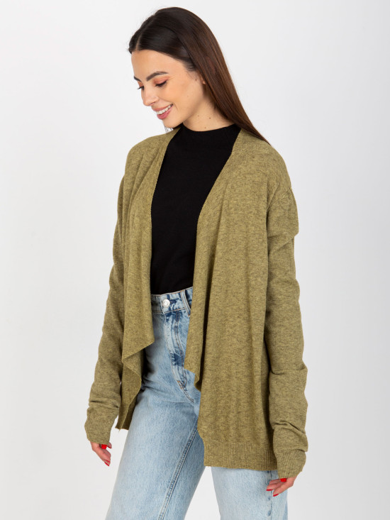 Khaki Short Asymmetrical Cardigan Without Closure
