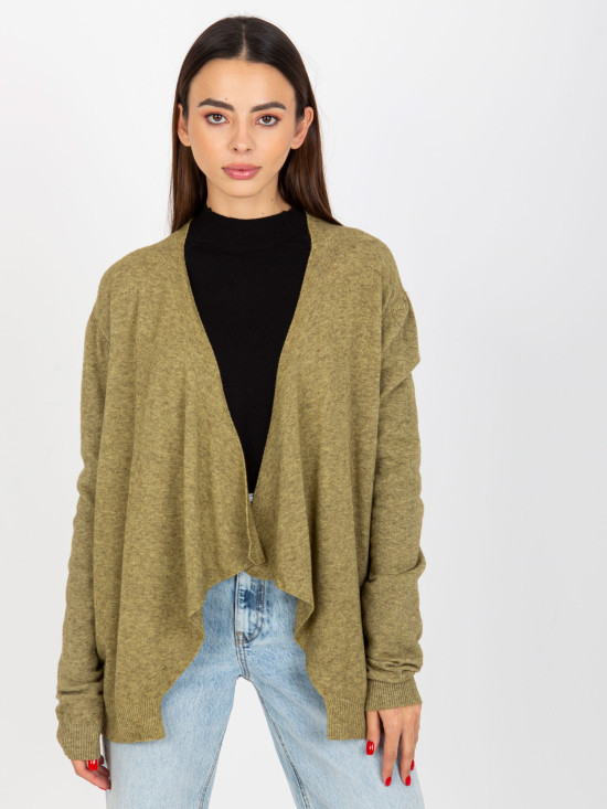 Khaki Short Asymmetrical Cardigan Without Closure