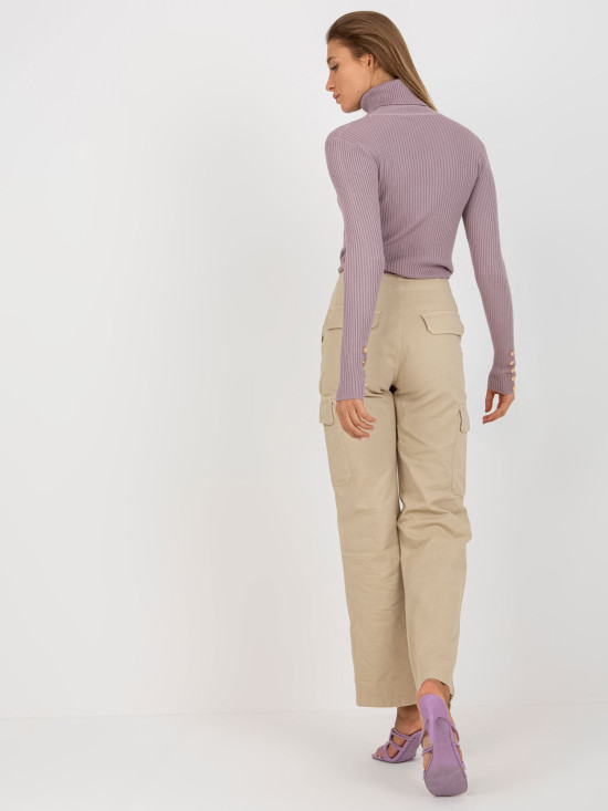 Light Purple Ribbed Sweater with Turtleneck and Buttons